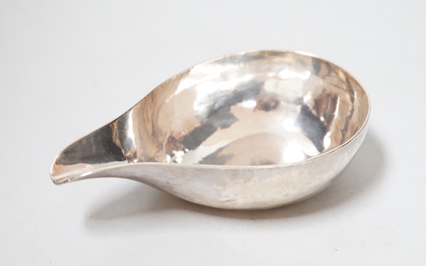 A Georgian silver pap boat, marks rubbed, 11cm, 64 grams.